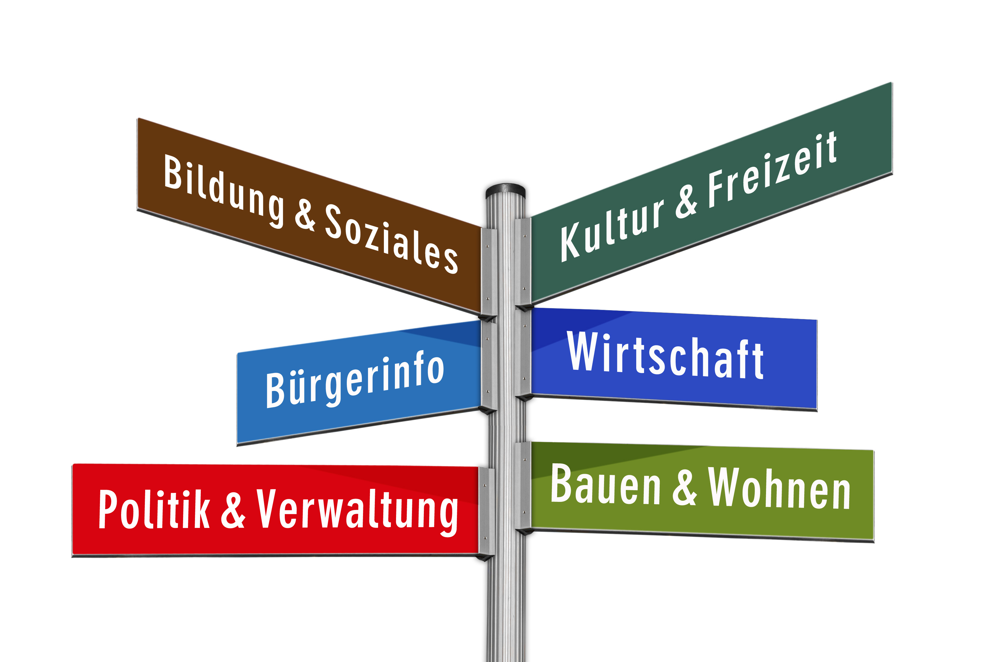 Behördenwegweiser, freigestellt, bunt Behördenwegweiser, freigestellt, bunt