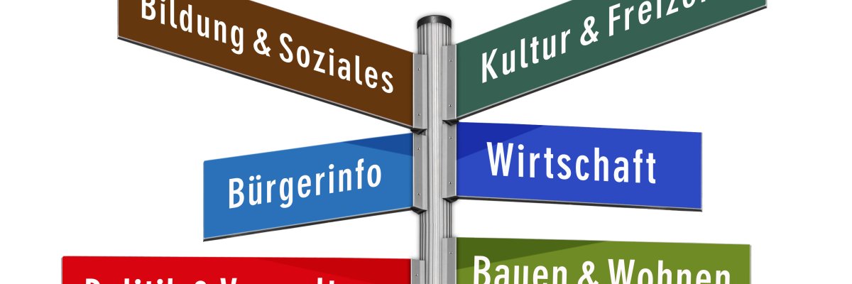 Behördenwegweiser, freigestellt, bunt Behördenwegweiser, freigestellt, bunt